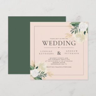 Invitación Romántico Boda de Rubor y Green Purpurina Square