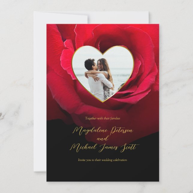 Invitación Romántico Boda del fotograma de fotos del corazón  (Anverso)