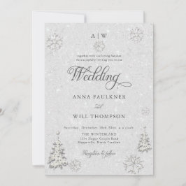 Invitación Romántico Boda Escudo Wonderland Snowflake Winter