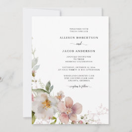 Invitación Romántico Boda floral de arcilla verde rosa