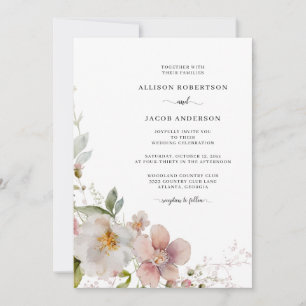 Invitación Romántico Boda floral de arcilla verde rosa