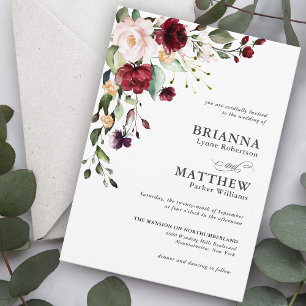 Invitación Romántico Boda floral de ciruela verde borgoñona R