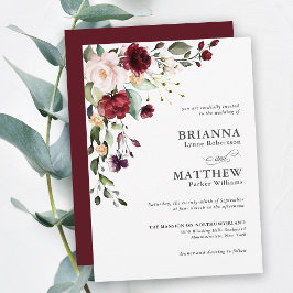 Invitación Romántico Boda floral de ciruela verde borgoñona R
