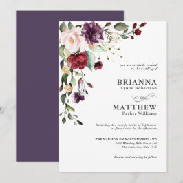 Invitación Romántico Boda floral de ciruela verde borgoñona R