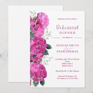 Invitación Romántico Boda Floral Ensayo Cena