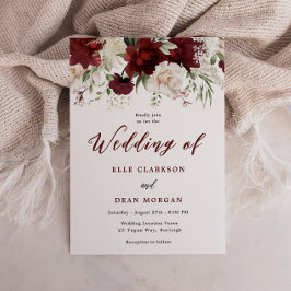 Invitación Romántico Boda floral rojo y blanco de Borgoña