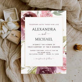 Invitación Romántico Boda floral rosa de Borgoña