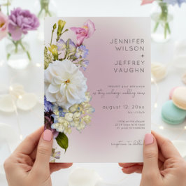 Invitación Romántico Boda moderno floral blanco y morado