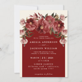 Invitación Romántico Boda rojo y rosa negro de Borgoña