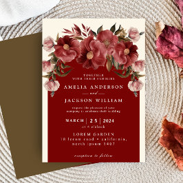 Invitación Romántico Boda rojo y rosa negro de Borgoña