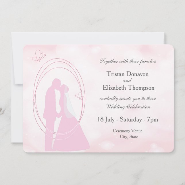 Invitación Romántico Boda Rosa Invitado a matrimonio de parej (Anverso)