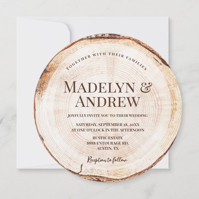 Invitación Romántico Boda Rústico Camarera de madera (Anverso)