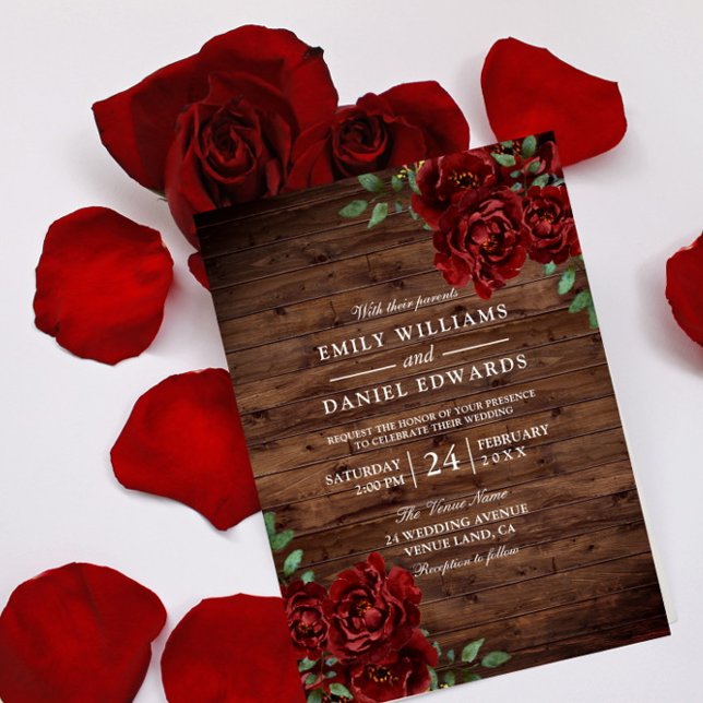 Invitación Romántico boda Rústico de Madera Rústica Rosa Borg (Subido por el creador)