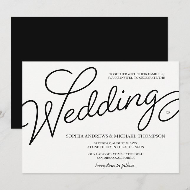 Invitación Romántico Boda simple negro y blanco (Anverso / Reverso)