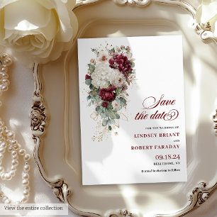 Invitación Romántico Boho Borgoña White Save The Date Card