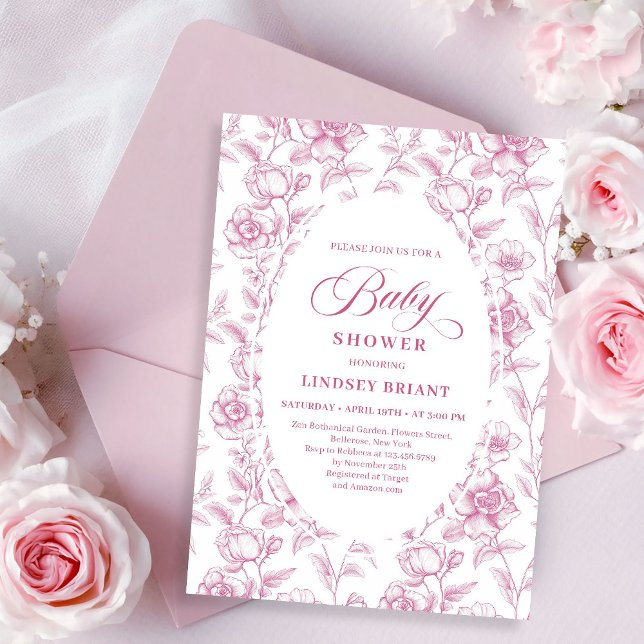 Invitación Romántico Boho Flores Rosadas de Rosas Baby Shower (Romantic Blush Pink Floral Roses Baby Shower Invitation)