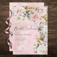 Romántico Boho Roses rosados y Pampas Noche Lunche