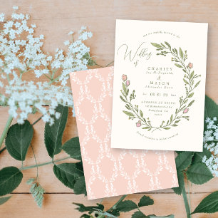 Invitación Romántico Bonito Escudo floral rosa elegante matri