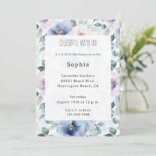 Invitación Romántico Bonito Lavanda Flores Cumpleaños