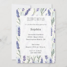 Invitación Romántico Bonito Lavanda Púrpura Cumpleaños Floral