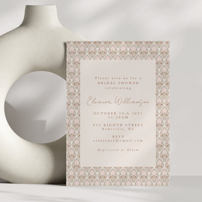 Invitación Romántico borde de damasco rosa ducha de novia Boh (Subido por el creador)