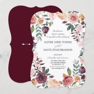 Invitación Romántico Borgoña Rubor Marfil Floral Frame Boda