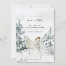 Invitación Romántico bosque de invierno nevado con novia y no