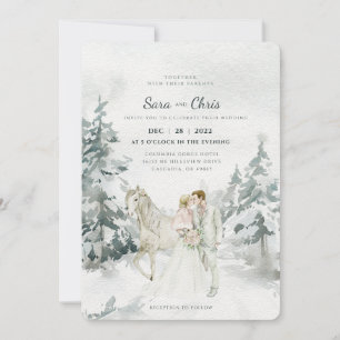 Invitación Romántico bosque de invierno nevado con novia y no