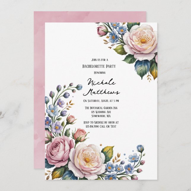 Invitación Romántico Bouquet Floral (Anverso / Reverso)