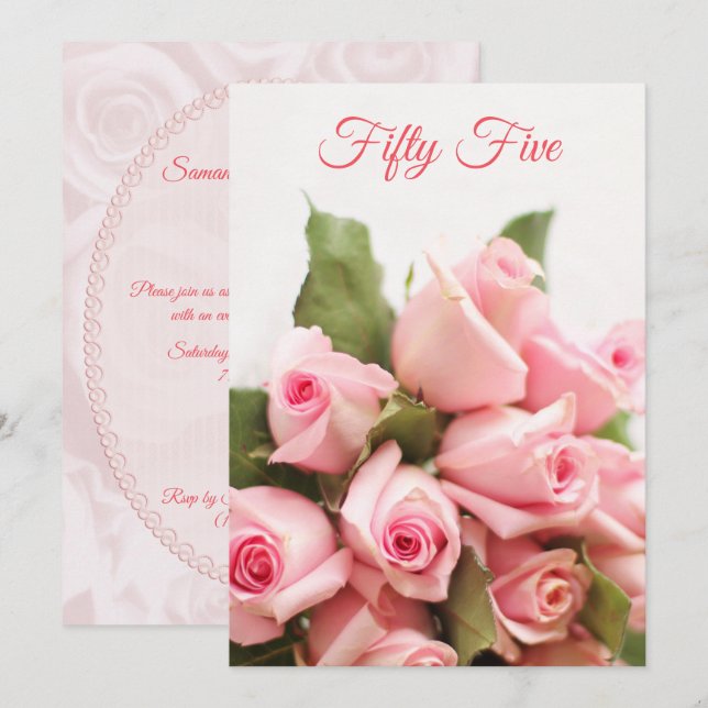 Invitación Romántico Bouquet Rosa Rosa 55º cumpleaños (Anverso / Reverso)