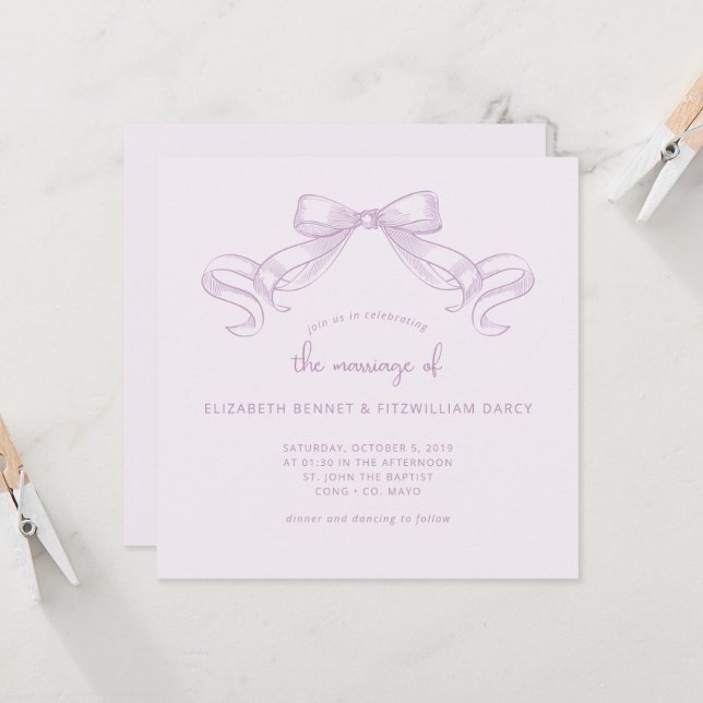Invitación Romántico Bow | Boda Lilac De La Plaza (Anverso/Reverso In Situ)