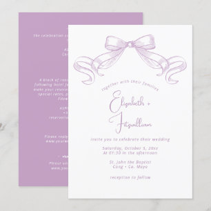Invitación Romántico Bow Delantero Lilac + Boda posterior