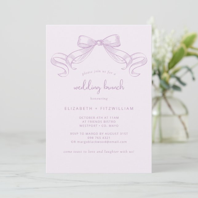 Invitación Romántico Bow | Lilac Boda Brunch (Anverso de pie)