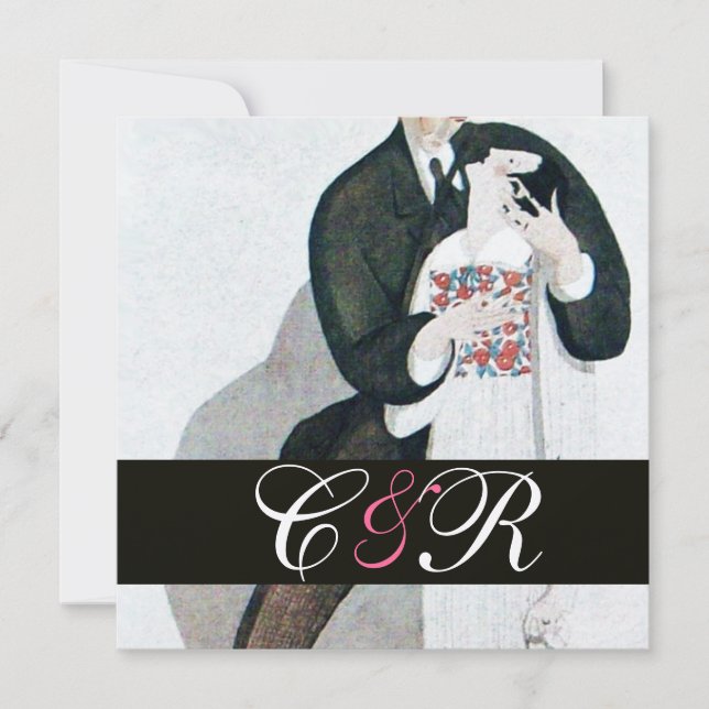 INVITACIÓN ROMÁNTICO BRIDE & GROOM WEDDPARTY MONOGRAM GOLD (Anverso)