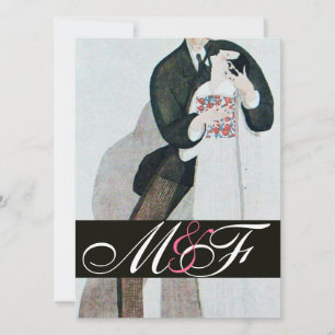 INVITACIÓN ROMÁNTICO BRIDE & GROOM WEDDPARTY MONOGRAM GOLD