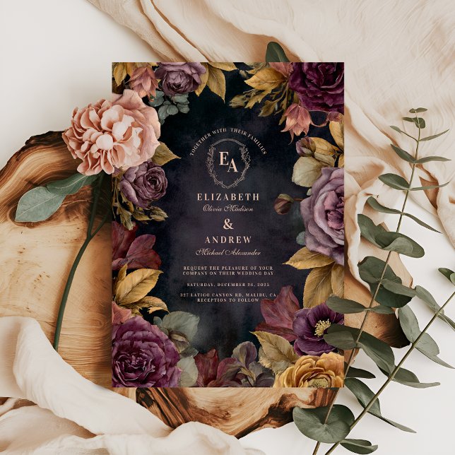 Invitación Romántico Burgundy Bloom Boda de otoño (Subido por el creador)