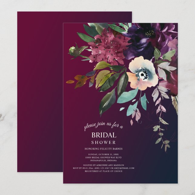 Invitación Romántico Burgundy Bridal Bouquet Bridal Shower (Anverso / Reverso)
