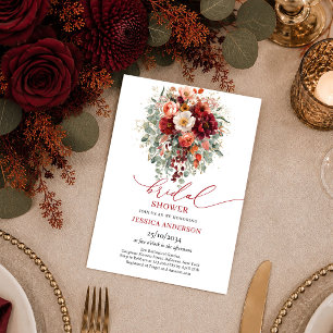 Invitación Romántico Burgundy Gold Eucalipto boda de otoño