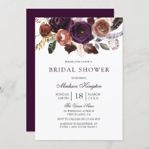 Invitación Romántico Burgundy Purple Plum Floral Bridal Showe
