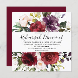 Invitación Romántico Burgundy Red Watercolor Ensayo Cena