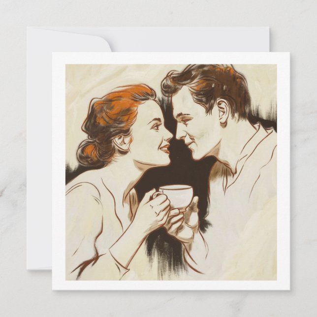 Invitación Romántico Café Fecha Parejas Compartiendo Dulce Gl (Anverso)