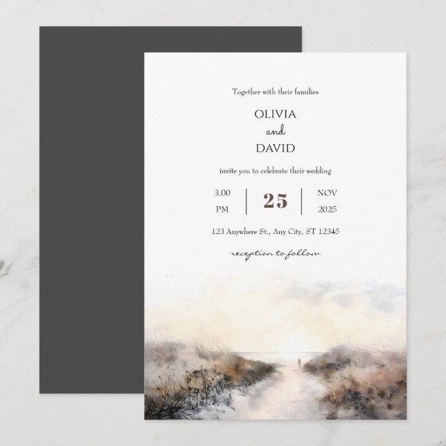 Invitación Romántico Camino de Arena Marítimo Sunset Beach We (Anverso / Reverso)