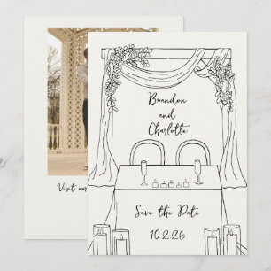 Invitación Romántico Caprichoso Dibujado a Mano Fecha para Gu