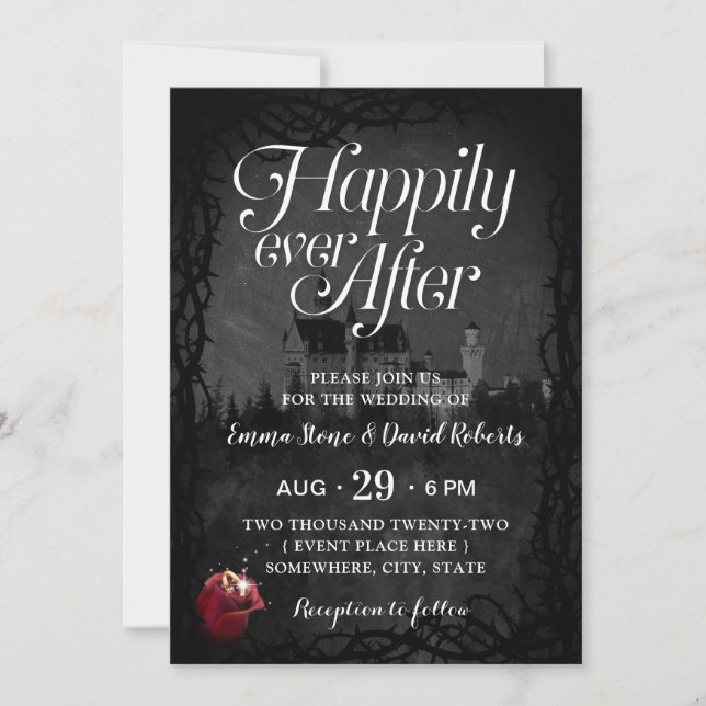 Invitación Romántico Castillo de Rosa de Cuello de Fairytale  (Anverso)