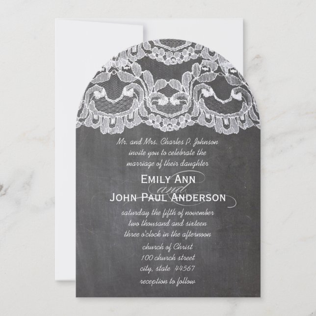 Invitación Romántico Chalkboard y Elegante boda de encaje (Anverso)