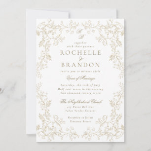 Invitación Romántico Chinoiserie Antiguo Francés Boda Dorada 