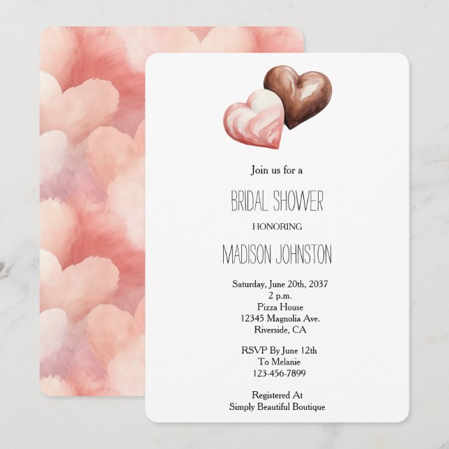 Invitación Romántico chocolate Strawberry Hearts Bridal Showe (Anverso / Reverso)