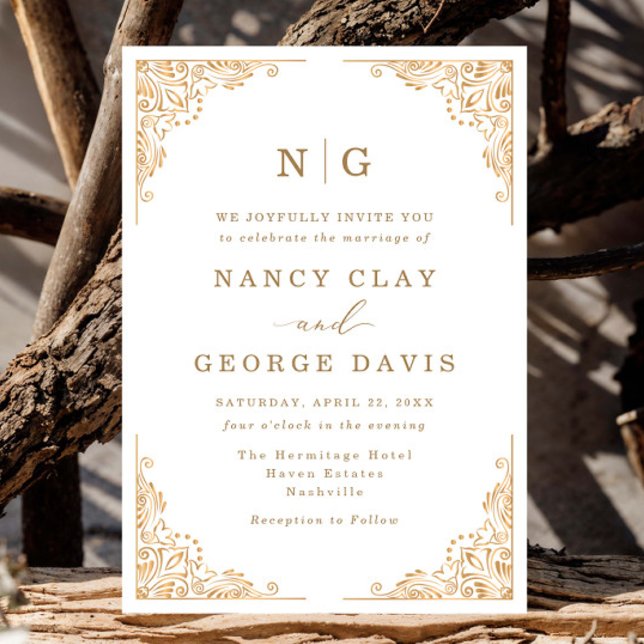 Invitación Romántico clásico Monograma dorado Boda (Subido por el creador)