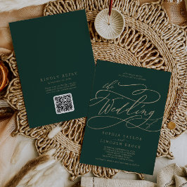 Invitación Romántico Código QR Verde y Oro todo en un solo Bo