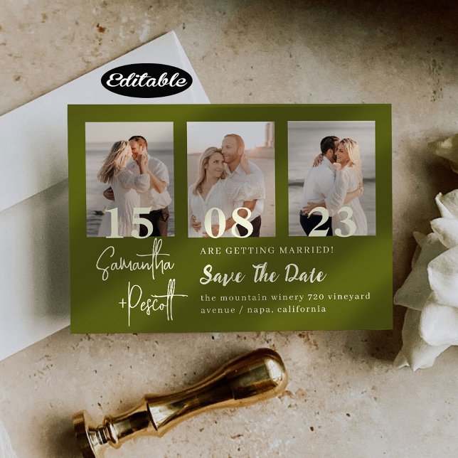 Invitación Romántico Collage verde sabio salva la fecha (Subido por el creador)